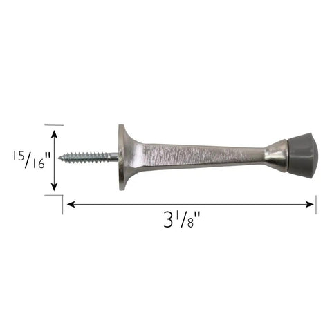 Profile view of Door Stop Wall Protector With Rubber Tip Satin Nickel Solid Steel Cast Door Stoppers Ten Pack for wall protection, with dimensions.