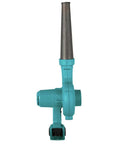 Compact Cordless Leaf Blower Delivering Hella Powerful 167 Mph Airflow And Variable Three Speed Control Built For Zero Hassle Yard Cleanup Ultra Lightweight Tool Only Package For Quick Pros side view of blower with turquoise body and metal nozzle.