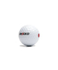 Shock'D prank golf ball with raised red button, labeled "Loudest Golf Ball Ever For Pranks, Viral Sleeve Of Three Novelty Balls With Red Button Hit"