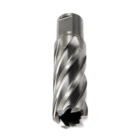 Oscarbide 7/8x2 in annular cutter with 3/4 in Weldon shank, silver steel, front view