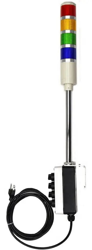 4 Stack LED Andon Tower Light With 8 ft 3 Prong Power Cord, Plug And Play, Off Steady Red Amber Green Blue Signals, Indoor Industrial Grade
