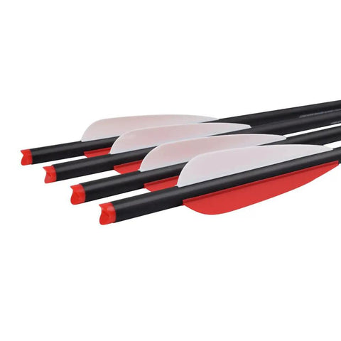 Close-up of 20 Inch Carbon Crossbow Bolts For Hunting, Beginner And Youth Friendly Arrows with 4 Inch Vanes, Pack Of 12