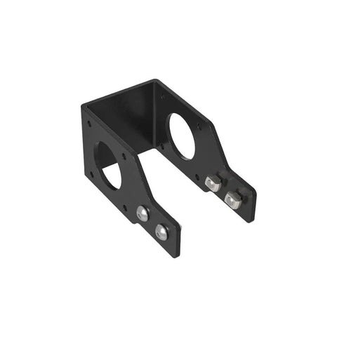 Angled front-right view of black metal Y-axis motor mount bracket for Nema 17, for 2040/4040 V-slot profiles.