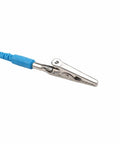Close-up of alligator clip from Anti Static Wrist Strap ESD Grounding Bracelet For Electronics Repair with blue connector.