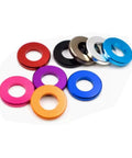 No BS 6063 T6 Aluminum Flat Washers In Titanium Gray Anodized Coating Built Tough For Quick Fixes With Superior Corrosion Resistance And Precision Machined Edges Fits M3 To M10 Screws Flawlessly In A Twenty Piece Set You Will Love, assorted colors displayed.
