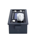 Front view of Single Axis Stepper Motor Controller for NEMA 17 and 23 Motors, compact module with knob and display.