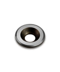 Front view of a 5/8-inch round carbide cutter insert with center bore for wood turning lathe tools