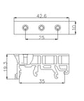 Technical drawing of Din Rail PCB Mounting Adapter Kit For C45 Rail With 35mm And 15mm Spacers, dimensions detailed.