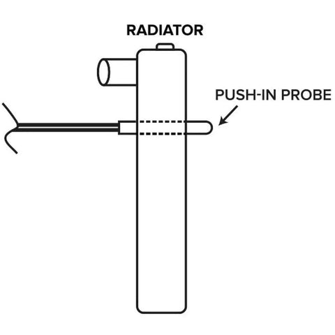Diagram of radiator with push-in probe for Digital Thermostatic Fan Controller Kit for 12V and 24V Cars with Disconnectable Probe
