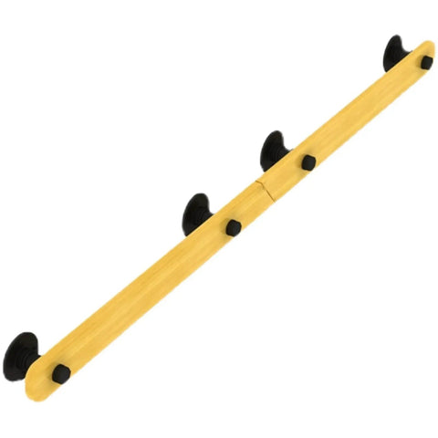 Rock Solid Pine Wood Stair Handrail Featuring Tight Non Slip Grip And Wall Mounted Safety Railing For Indoor Steps Built Tough For Seniors offering a close view of the yellow wood with black grips.
