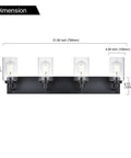 Black 4 Light Vanity Lighting Fixtures Over Mirror With Clear Glass Shades Modern Indoor Wall Mount Bath Bar dimensions