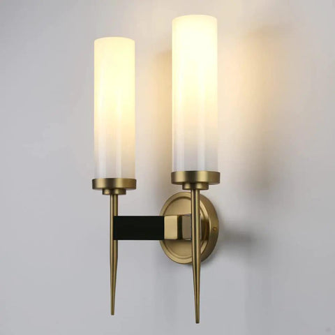 Old School Vintage Bronze Antique Wall Sconce Lighting Fixture With 2.8 Inch Cylindrical Clear Glass Shade Dual Head Option On Wall