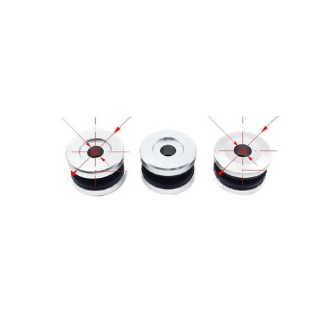 Must-Have Motorcycle Exhaust Hanger Bushing Suspension Cushion Kit For KTM SXF XCF 250 350 450 RC4 Models Year 2019 To 2023 Ultimate Vibration Dampening Pad Replacement Part That Kills Noise And Keeps You Cruising Smooth Like A Boss. silver metal motorcycle exhaust hanger bushing with black rubber insert, set of 3