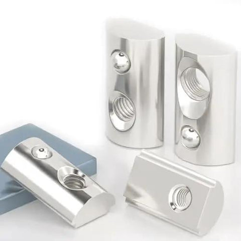 Roll In T Nut With Ball Spring M3 Size Nickel Plated Carbon Steel T Slot Nut For 2020 Series Aluminum Extrusion Rails Pack Of 50