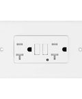 Rock Solid 20 Amp Smart Gfci Outlet With Child Door Shutters and ETL Listing, sleek white design.