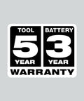 5 year warranty for tool and 3 year warranty for battery on Half Inch High Torque Cordless Impact Wrench Kit.