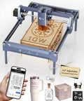 10W laser engraving machine with blue metal frame, desktop CNC engraver for wood, metal, acrylic.