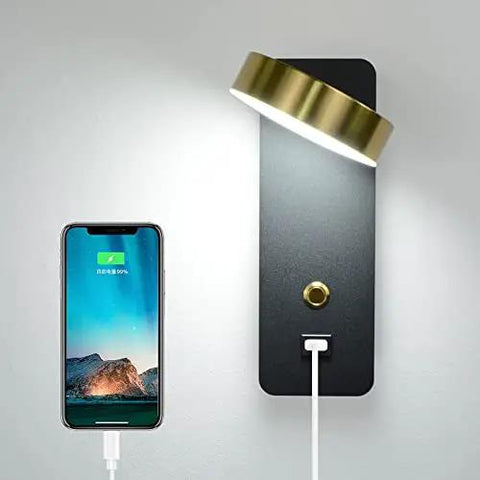 Smooth Led Wall Sconce With Hassle Free Switch And Quick Usb Port Cast From Tough Iron Packs A Slick Matte Black Look And Reliable 4000k Glow Perfect For Bedrooms, Hallways, Garages, Restaurants And Home Offices with USB charging.