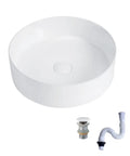 14 Inch Round Vessel Sink For Bathroom White Ceramic Porcelain Vanity Basin Above Counter Modern Round Countertop Sink with drain accessories