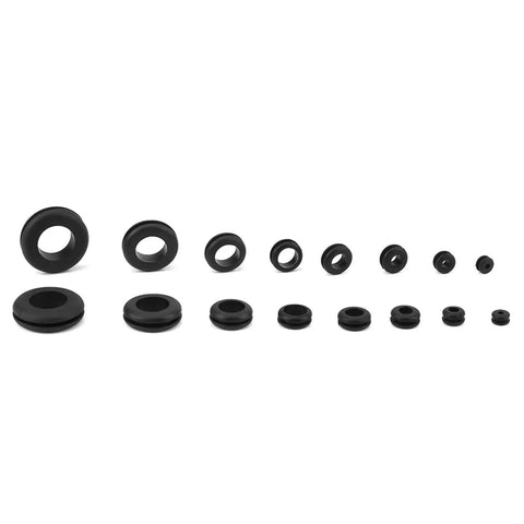 Top Notch Soft Plastic Grommet Kit Featuring 8 Sizes For Pipes Hydraulic Air Gas Lines Plus Pvc Snap Shut Cable Protection Assortment To Keep Your Wires Safe And Sound On Any Serious Job Site Today, black grommets