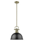 3604 L AB BLK Duncan Pendant Light in aged brass with matte black shade, 14 inch ceiling fixture, sleek industrial modern pendant