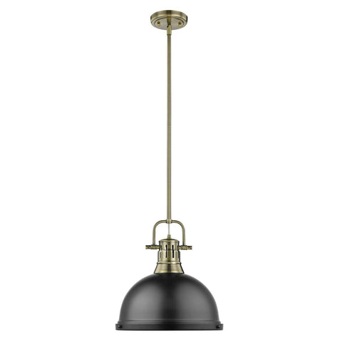 3604 L AB BLK Duncan Pendant Light in aged brass with matte black shade, 14 inch ceiling fixture, sleek industrial modern pendant