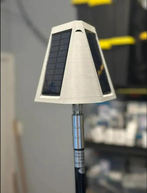 Heavy Duty Solar Hanging Enclosure For LoRa Nodes, rugged white plastic housing with solar panel for outdoor use.