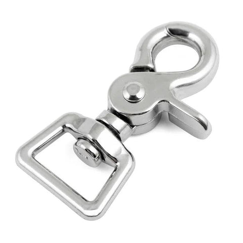 Front view: nickel-plated trigger snap clip with swivel, square eye, 2.5-inch die-cast hook for keychains and leashes