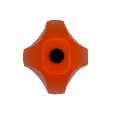 Top view of Screwdriver 2.0 Drill Attachment For Quick Ground Screw Installation And Removal with orange casing and visible 3/8 in hex drive.