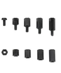 180 Piece Nylon Thread Spacers Kit For PC Boards And DIY Electronics, Hex Standoff Spacers, Durable Anticorrosive Nylon, Portable Plastic Box, Great For Prototyping And Computer Builds, black nylon hex standoff spacers shown in mixed sizes