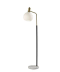 Dope Industrial Floor Lamp With Black And Antique Brass Finish And A White Frosted Glass Shade Round White Marble Base