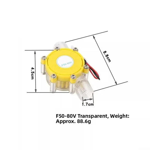 Portable 12V Hydroelectric Generator Water Turbine with dimensions displayed for camping power on the go