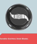 Black Two Speed Immersion Blender with Heavy Duty Stainless Steel Blades top view showing durable stainless steel blades.