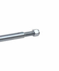 Close-up of Beefed-Up Heavy Duty 1-Inch Diameter 44-Inch Steel Axle Rod With 1-Inch To 3/4-Inch Step-Down And 3/4-16 Fine Thread Plus 1/4-Inch Keyway For ATV Go-Karts Quads Dune Buggies, showing threaded end with nut.