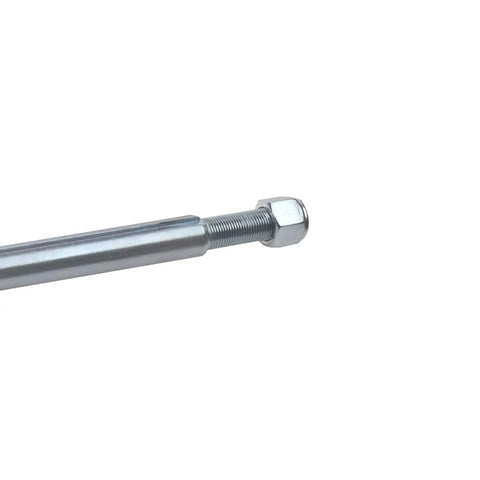 Close-up of Beefed Up Heavy Duty 1 Inch Diameter 36 Inch Steel Axle Rod With Step Down From One Inch To Three Quarter Inch And Three Quarter Inch By Sixteen Fine Thread Plus One Quarter Inch Keyway For ATVs Go Karts Quads And Dune Buggies showing threaded end