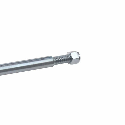 Close-up of the end of a Beefy 1 Inch Diameter 44 Inch Steel Axle Rod With One To Three Quarter Inch Step Down And Three Quarter Inch 16 Fine Thread And One Quarter Inch Keyway For ATV Go Karts Quads Dune Buggies Heavy Duty Universal Fit