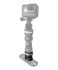Compact MiniPort Track Mount Base For Kayaks with StarPort compatibility, supporting a mounted camera, highlighting low-profile design.