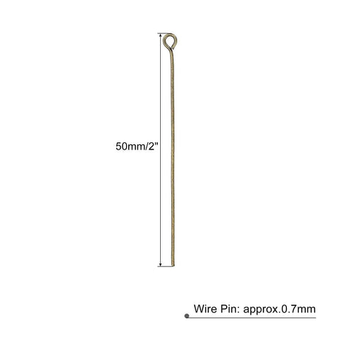 Bronze Tone Iron Eye Pins 50mm 21 Gauge 0.7mm For Jewelry Making Findings Diy Craft Necklaces Bracelets Earrings Head Pins 200 Pcs, 50mm pin