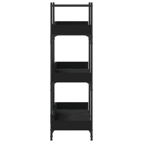 Front view of Three Tier Industrial Bookshelf With Adjustable Shelves Sturdy Metal Frame And Engineered Wood Construction Black 42.7 Inch Tall 
