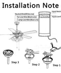 Installation note for 42 Inch Badass Industrial Ceiling Fan Featuring Sick Edison Style Bulbs and Warm Lighting with wiring details.