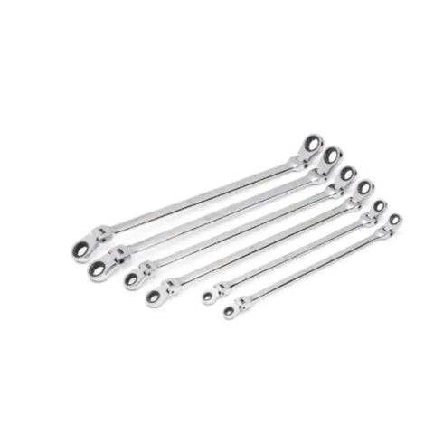 Six-Piece 90-Tooth 12-Point Metric Pro-Grade GearBox Double Flex Ratcheting Wrench Set With 4-Degree Swing Arc And Off-Corner Loading
