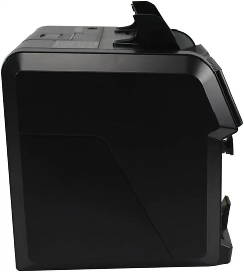 Fast Track Auto Bill Money Counter With Serial Number Reader and Multi Currency Denomination Sorter side view showing black design.