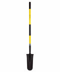 Heavy Duty Digging Shovel With Fiberglass Handle 58 Inch Length For Quick Dirt Penetration High Carbon Steel Blade Built For Hardcore Digging At The Yard And Tough Trenches Dependable Trenching Shovel For Real Work. Yellow fiberglass handle visible.