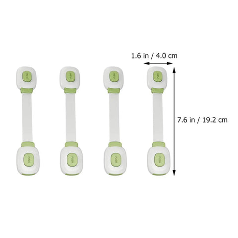Childproof Cabinet Locks 4 Pack With Adhesive Backing Safe Green ABS And PE Straps For Cabinets Drawers Freezers And Appliances
