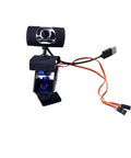 Mini Pan Tilt Camera Platform Anti Vibration Mount With Two SG90 Servos for FPV Aircraft, camera and wires visible