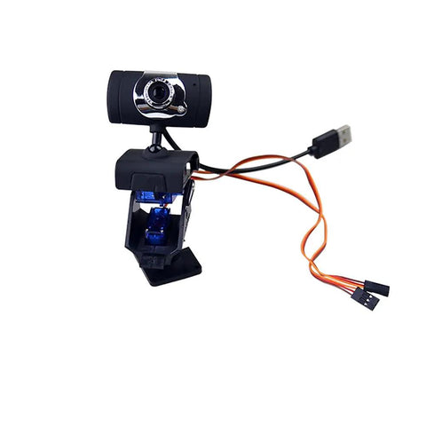 Mini Pan Tilt Camera Platform Anti Vibration Mount With Two SG90 Servos for FPV Aircraft, camera and wires visible