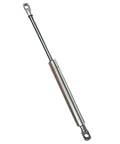 Built Like A Tank 316 Stainless Steel Gas Strut With Smooth Soft Close Dampers For Cabinet Hatches And Heavy Storage Doors Premium Eyelet Joint Hydraulic Lift Made In The Usa, shown from the side.