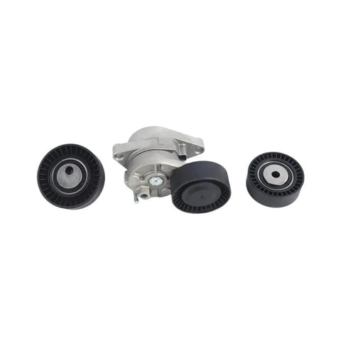 Get Your Engine Piping Sorted With This Snappy 1 Set Serpentine Belt Tensioner Idler Pulley Kit That Slays It On BMW Series 3, 5, X5, M3 And Z4 Models For Rock Solid Performance And Zero Drama In Your Car Life. set of black idler pulleys with silver tensioner