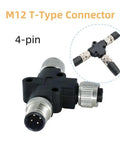 M12 T Type Connector A Code Male To Female Unshielded IP67 Waterproof Field Wired Sensor Plug Adapter, 4-Pin, for Aviation Use