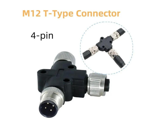M12 T Type Connector A Code Male To Female Unshielded IP67 Waterproof Field Wired Sensor Plug Adapter, 4-Pin, for Aviation Use